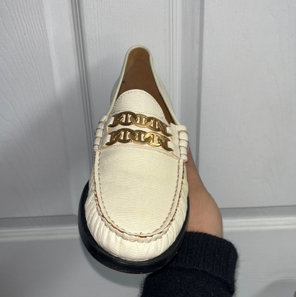 Sandro chain loafers with discoloration and yellowing